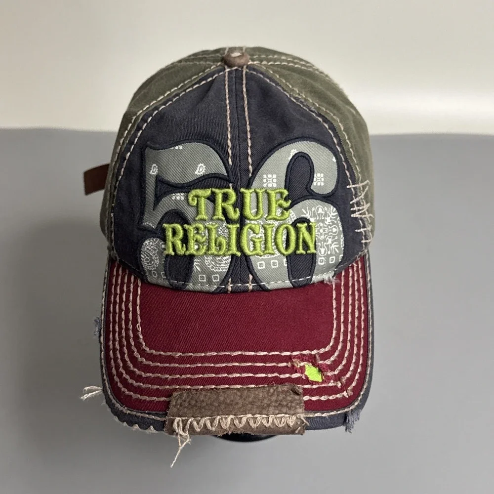 True Religion Bandana 56 Buddha Distressed Embroidered Baseball Hat Cap